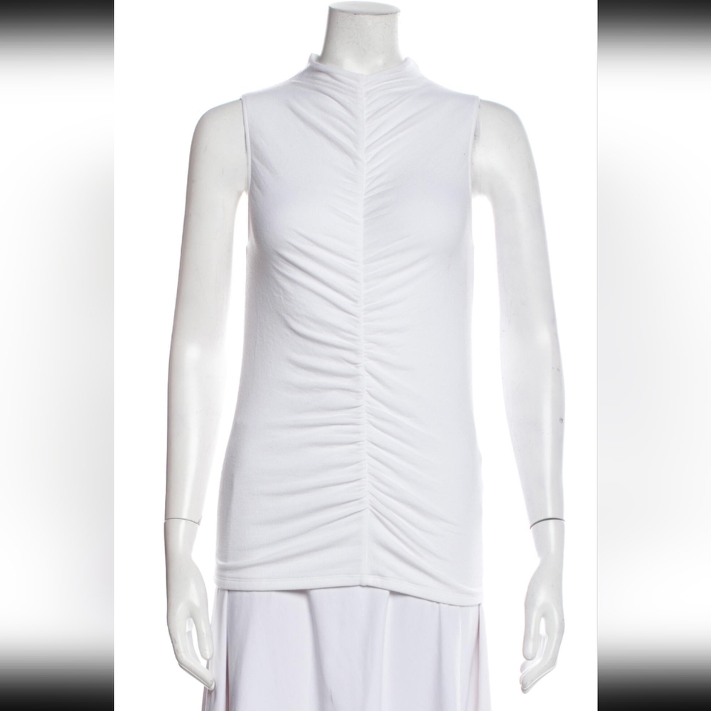Veronica Beard White Mock Neck Sleeveless Top